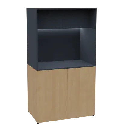 KUCH - CUBE 2 kuchyňka, lednice, 1800x1000x600 mm, LED osvětlení, horní výklopné skříňky, javor horský/antracit