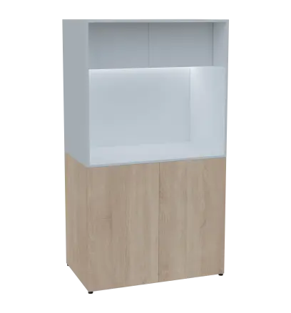 KUCH - CUBE 2 kuchyňka, lednice, 1800x1000x600 mm, LED osvětlení, horní výklopné skříňky, dub bardolino/bílá