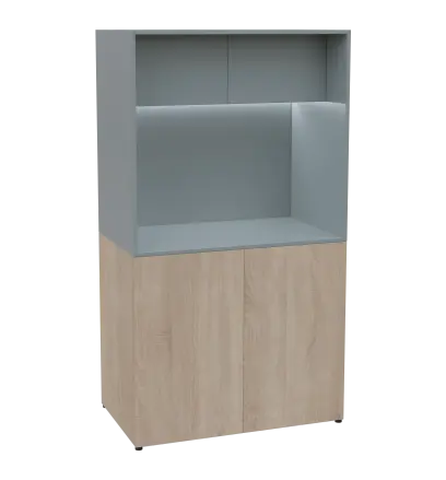 KUCH - CUBE 2 kuchyňka, lednice, 1800x1000x600 mm, LED osvětlení, horní výklopné skříňky, dub bardolino/šedá