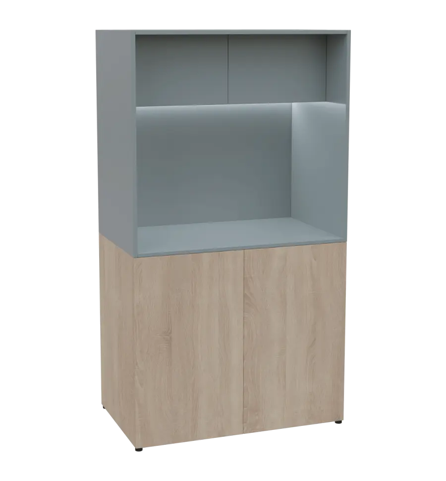 KUCH - CUBE 2 kuchyňka, lednice, 1800x1000x600 mm, LED osvětlení, horní výklopné skříňky, dub bardolino/šedá