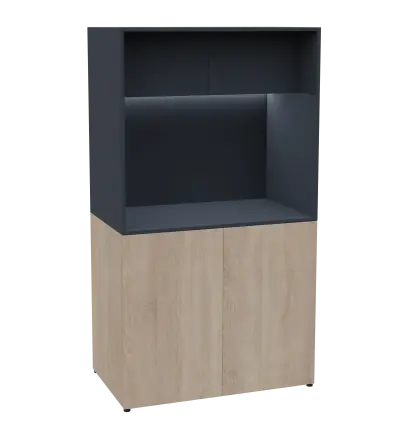 KUCH - CUBE 2 kuchyňka, lednice, 1800x1000x600 mm, LED osvětlení, horní výklopné skříňky, dub bardolino/antracit