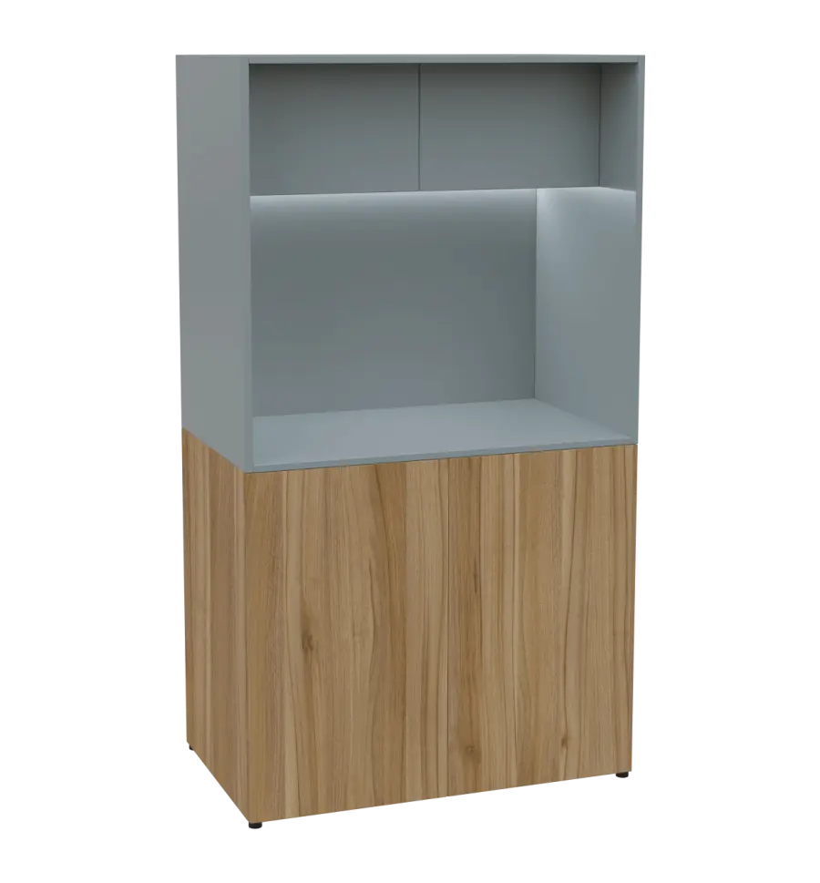 KUCH - CUBE 2 kuchyňka, lednice, 1800x1000x600 mm, LED osvětlení, horní výklopné skříňky, ořech světlý/šedá