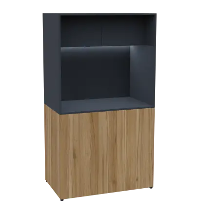 KUCH - CUBE 2 kuchyňka, lednice, 1800x1000x600 mm, LED osvětlení, horní výklopné skříňky, ořech světlý/antracit