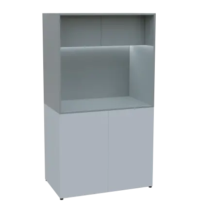 KUCH - CUBE 2 kuchyňka, lednice, 1800x1000x600 mm, LED osvětlení, horní výklopné skříňky, bílá/šedá