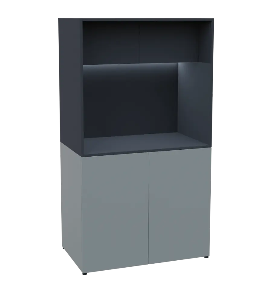 KUCH - CUBE 2 kuchyňka, lednice, 1800x1000x600 mm, LED osvětlení, horní výklopné skříňky, šedá/antracit