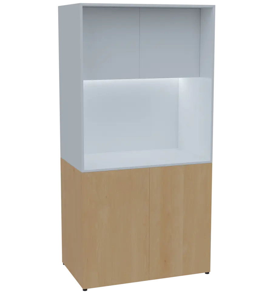 KUCH - CUBE PLUS 2 kuchyňka, bez vybavení, 2000x1000x600 mm, LED osvětlení, dvířka, javor horský/bílá