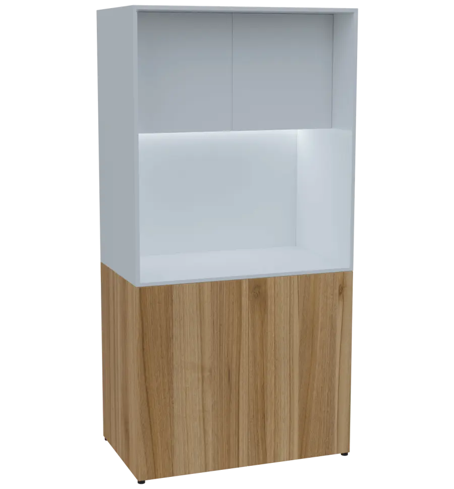 KUCH - CUBE PLUS 2 kuchyňka, bez vybavení, 2000x1000x600 mm, LED osvětlení, dvířka, ořech světlý/bílá
