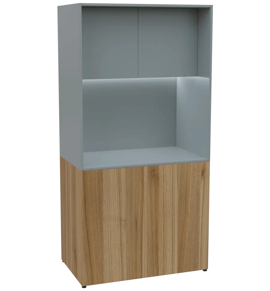 KUCH - CUBE PLUS 2 kuchyňka, bez vybavení, 2000x1000x600 mm, LED osvětlení, dvířka, ořech světlý/šedá