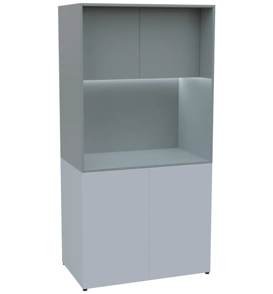 KUCH - CUBE PLUS 2 kuchyňka, bez vybavení, 2000x1000x600 mm, LED osvětlení, dvířka, bílá/šedá