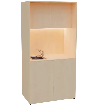 KUCH - CUBE PLUS 2 kuchyňka, vybavení - dřez + baterie, 2000x1000x600 mm, LED osvětlení, dvířka, bříza irská