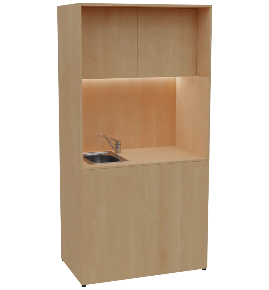 KUCH - CUBE PLUS 2 kuchyňka, vybavení - dřez + baterie, 2000x1000x600 mm, LED osvětlení, dvířka, javor horský