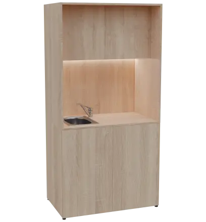 KUCH - CUBE PLUS 2 kuchyňka, vybavení - dřez + baterie, 2000x1000x600 mm, LED osvětlení, dvířka, dub bardolino