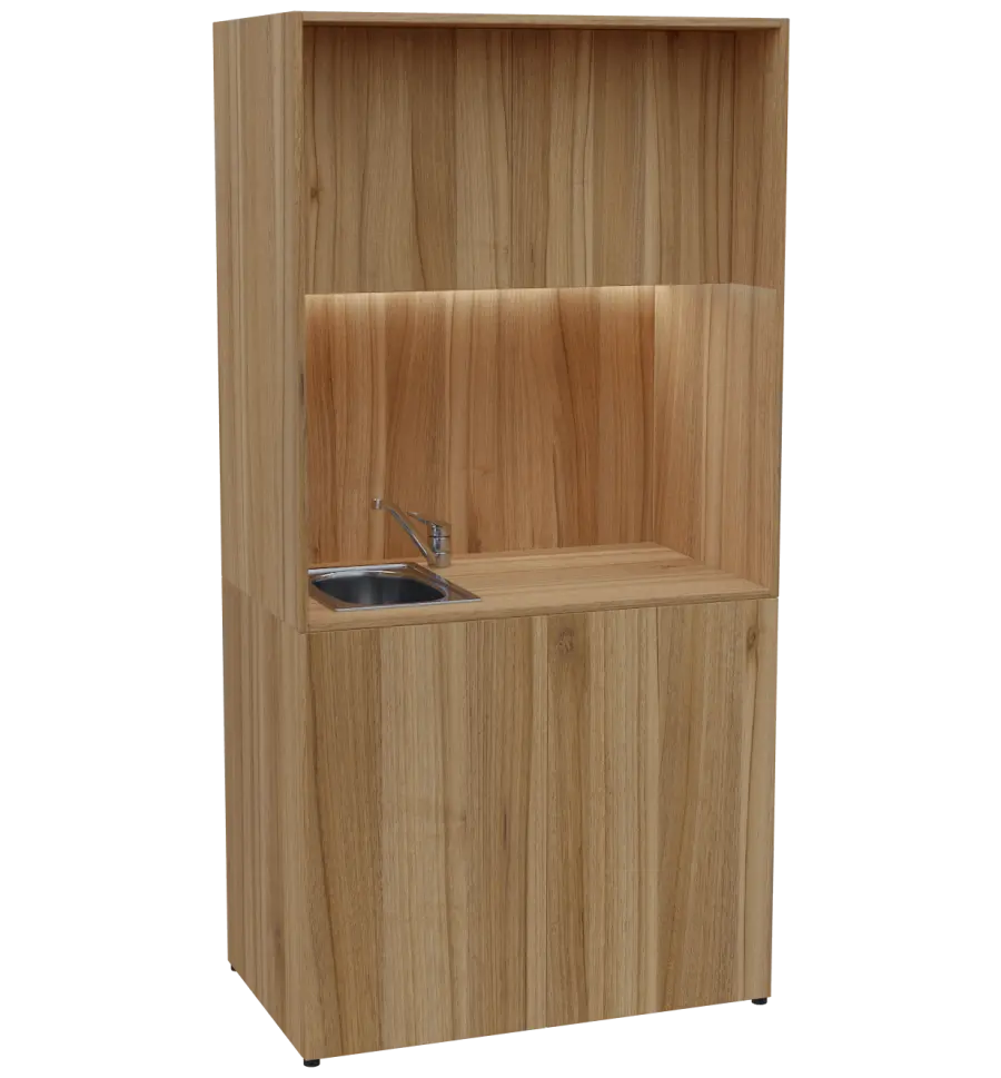 KUCH - CUBE PLUS 2 kuchyňka, vybavení - dřez + baterie, 2000x1000x600 mm, LED osvětlení, dvířka, ořech světlý