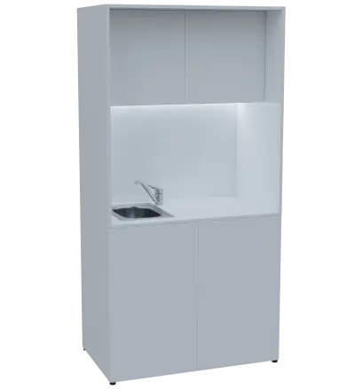 KUCH - CUBE PLUS 2 kuchyňka, vybavení - dřez + baterie, 2000x1000x600 mm, LED osvětlení, dvířka, bílá