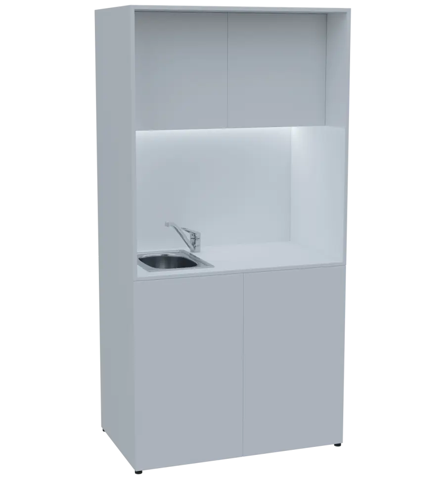 KUCH - CUBE PLUS 2 kuchyňka, vybavení - dřez + baterie, 2000x1000x600 mm, LED osvětlení, dvířka, bílá