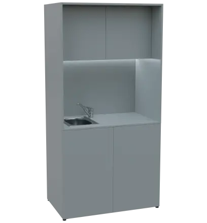 KUCH - CUBE PLUS 2 kuchyňka, vybavení - dřez + baterie, 2000x1000x600 mm, LED osvětlení, dvířka, šedá