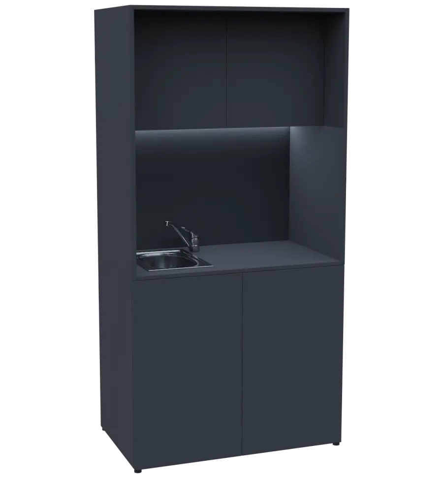 KUCH - CUBE PLUS 2 kuchyňka, vybavení - dřez + baterie, 2000x1000x600 mm, LED osvětlení, dvířka, antracit