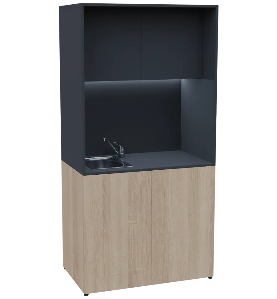 KUCH - CUBE PLUS 2 kuchyňka, vybavení - dřez + baterie, 2000x1000x600 mm, LED osvětlení, dvířka, dub bardolino/antracit