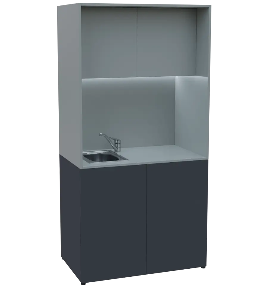 KUCH - CUBE PLUS 2 kuchyňka, vybavení - dřez + baterie, 2000x1000x600 mm, LED osvětlení, dvířka, antracit/šedá