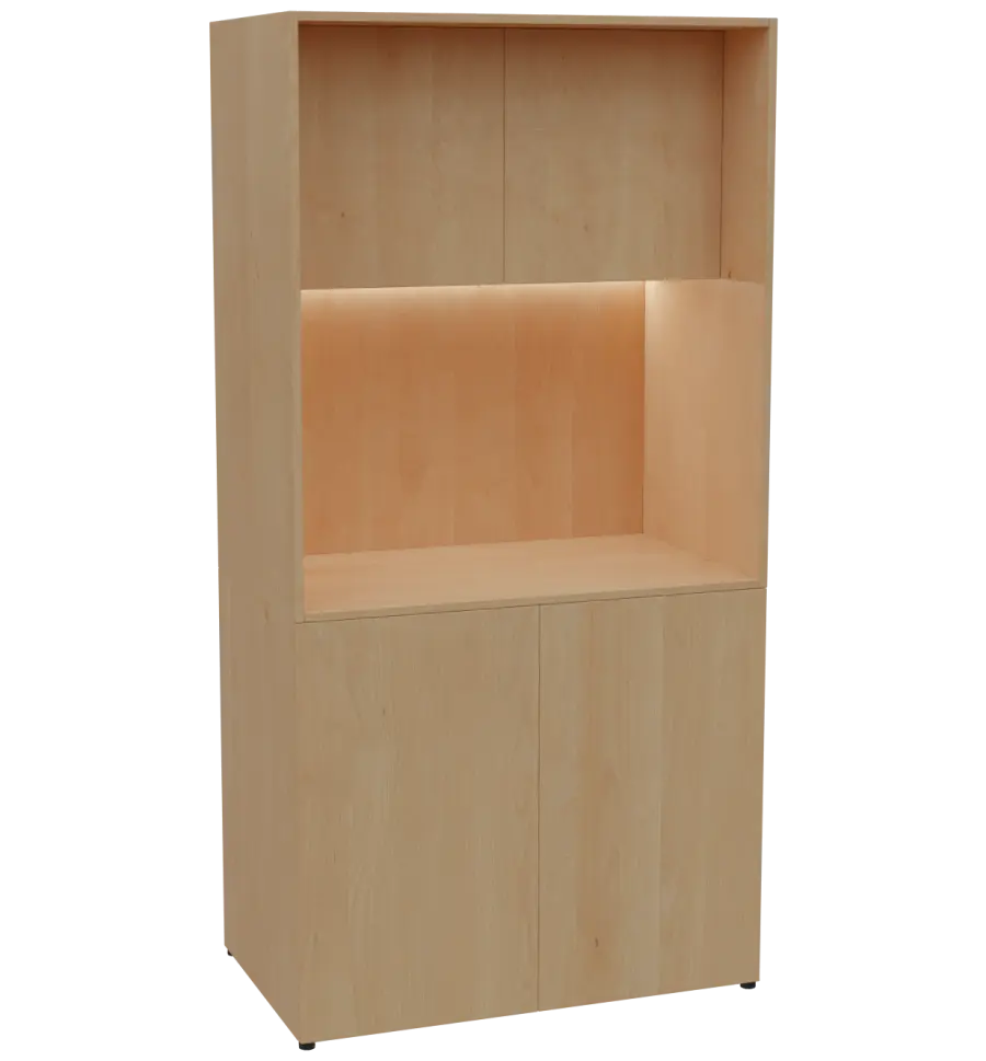 KUCH - CUBE PLUS 2 kuchyňka, lednice, 2000x1000x600 mm, LED osvětlení, dvířka, javor horský