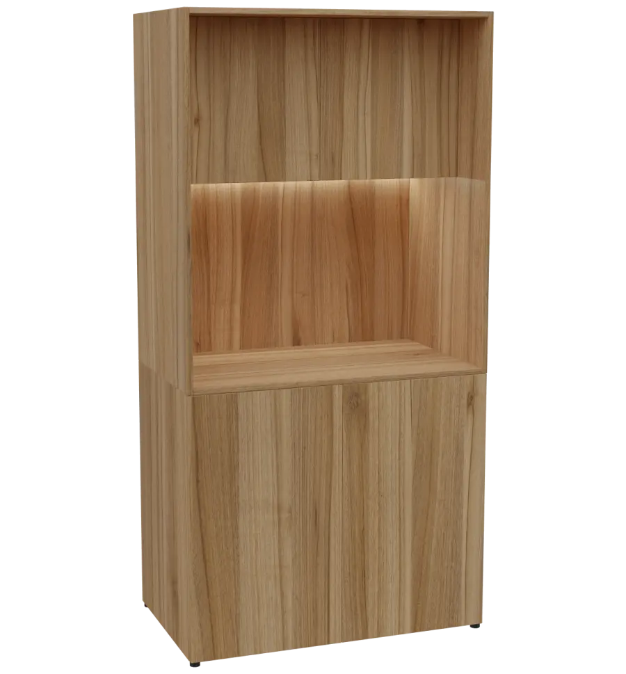 KUCH - CUBE PLUS 2 kuchyňka, lednice, 2000x1000x600 mm, LED osvětlení, dvířka, ořech světlý