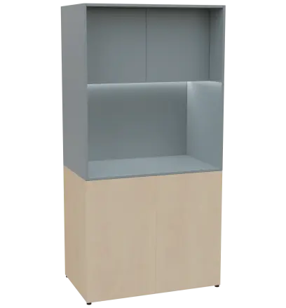 KUCH - CUBE PLUS 2 kuchyňka, lednice, 2000x1000x600 mm, LED osvětlení, dvířka, bříza irská/šedá