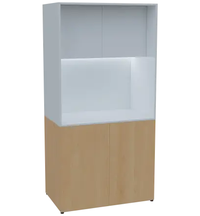 KUCH - CUBE PLUS 2 kuchyňka, lednice, 2000x1000x600 mm, LED osvětlení, dvířka, javor horský/bílá