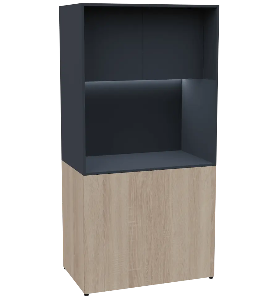KUCH - CUBE PLUS 2 kuchyňka, lednice, 2000x1000x600 mm, LED osvětlení, dvířka, dub bardolino/antracit