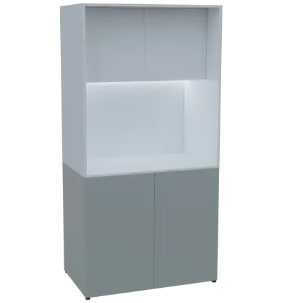 KUCH - CUBE PLUS 2 kuchyňka, lednice, 2000x1000x600 mm, LED osvětlení, dvířka, šedá/bílá