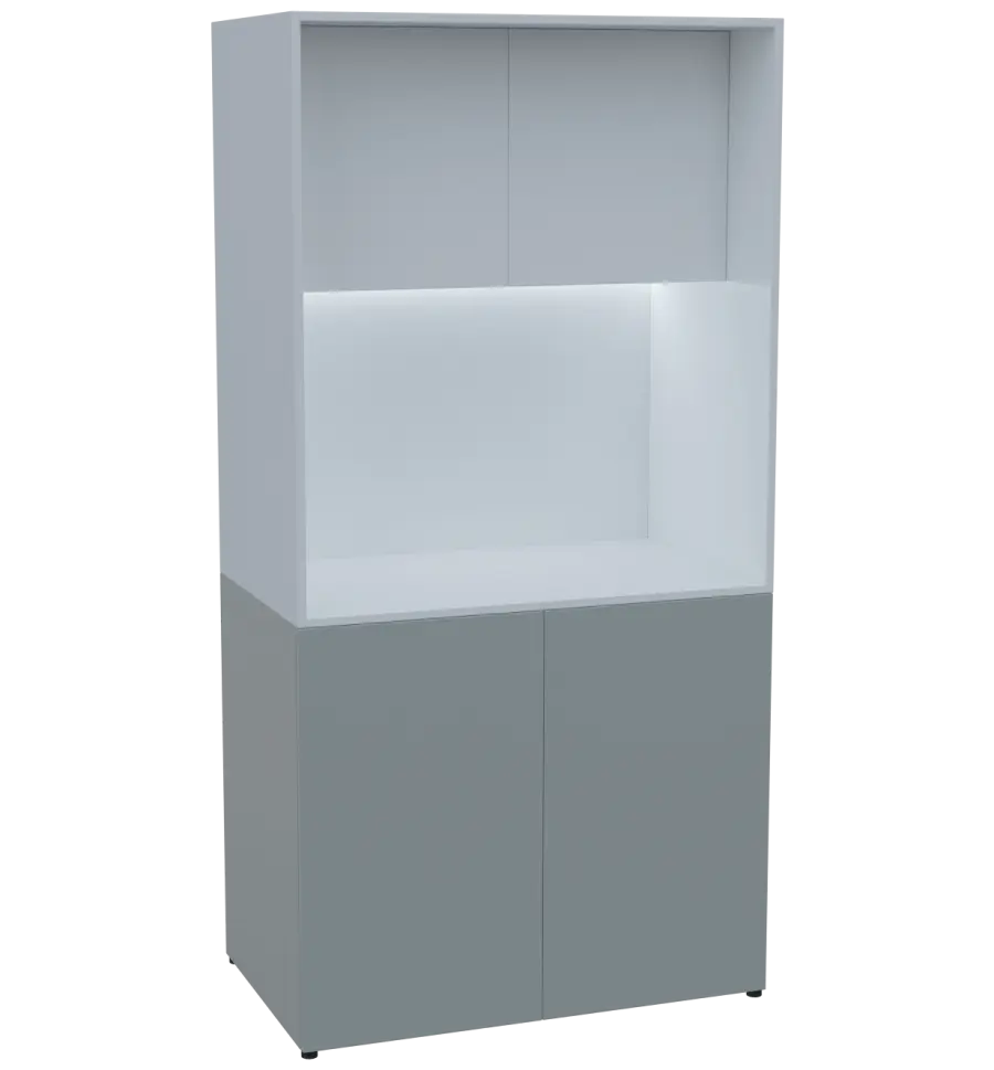 KUCH - CUBE PLUS 2 kuchyňka, lednice, 2000x1000x600 mm, LED osvětlení, dvířka, šedá/bílá