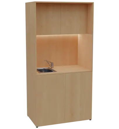 KUCH - CUBE PLUS 2 kuchyňka, vybavení - dřez + baterie + lednice, 2000x1000x600 mm, LED osvětlení, dvířka, javor horský