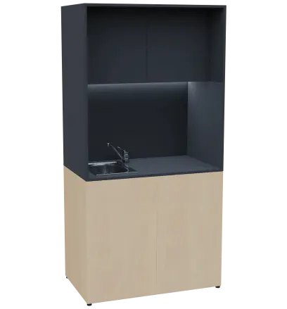 KUCH - CUBE PLUS 2 kuchyňka, vybavení - dřez + baterie + lednice, 2000x1000x600 mm, LED osvětlení, dvířka, bříza irská/antracit