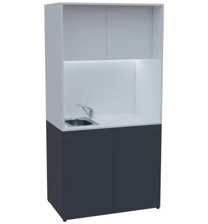 KUCH - CUBE PLUS 2 kuchyňka, vybavení - dřez + baterie + lednice, 2000x1000x600 mm, LED osvětlení, dvířka, antracit/bílá