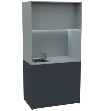 KUCH - CUBE PLUS 2 kuchyňka, vybavení - dřez + baterie + lednice, 2000x1000x600 mm, LED osvětlení, dvířka, antracit/šedá
