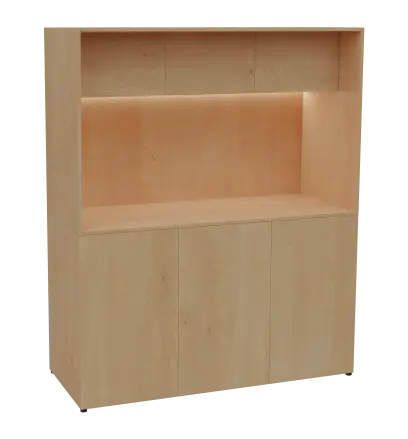 KUCH - CUBE 3 kuchyňka, bez vybavení, 1800x1480x600 mm, LED osvětlení, horní výklopné skříňky, javor horský