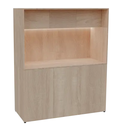 KUCH - CUBE 3 kuchyňka, bez vybavení, 1800x1480x600 mm, LED osvětlení, horní výklopné skříňky, dub bardolino