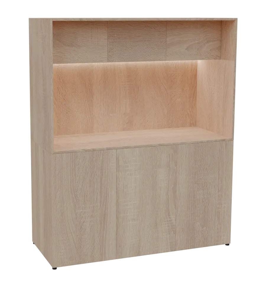 KUCH - CUBE 3 kuchyňka, bez vybavení, 1800x1480x600 mm, LED osvětlení, horní výklopné skříňky, dub bardolino