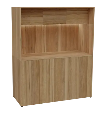 KUCH - CUBE 3 kuchyňka, bez vybavení, 1800x1480x600 mm, LED osvětlení, horní výklopné skříňky, ořech světlý