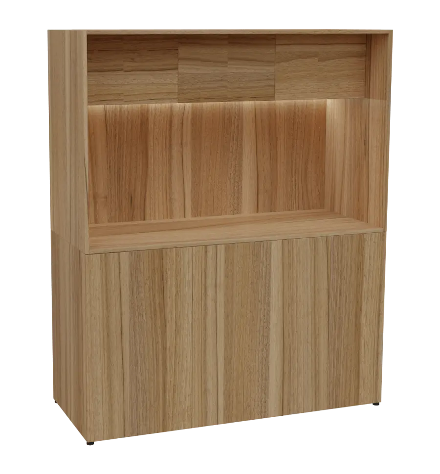 KUCH - CUBE 3 kuchyňka, bez vybavení, 1800x1480x600 mm, LED osvětlení, horní výklopné skříňky, ořech světlý