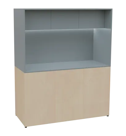 KUCH - CUBE 3 kuchyňka, bez vybavení, 1800x1480x600 mm, LED osvětlení, horní výklopné skříňky, bříza irská/šedá