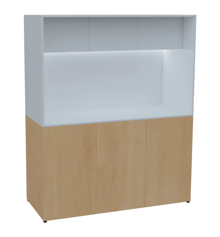 KUCH - CUBE 3 kuchyňka, bez vybavení, 1800x1480x600 mm, LED osvětlení, horní výklopné skříňky, javor horský/bílá