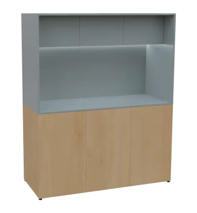 KUCH - CUBE 3 kuchyňka, bez vybavení, 1800x1480x600 mm, LED osvětlení, horní výklopné skříňky, javor horský/šedá