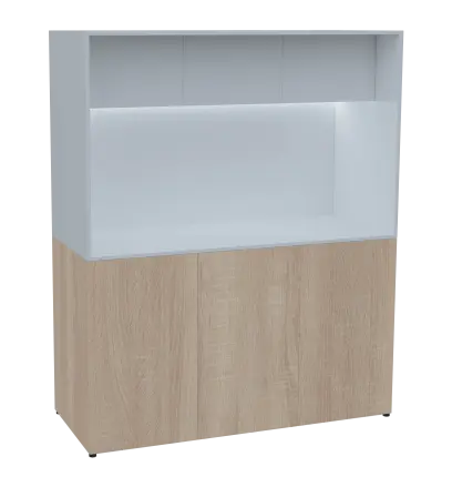 KUCH - CUBE 3 kuchyňka, bez vybavení, 1800x1480x600 mm, LED osvětlení, horní výklopné skříňky, dub bardolino/bílá