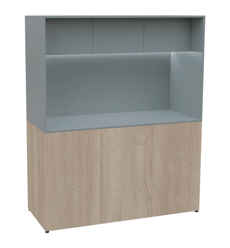 KUCH - CUBE 3 kuchyňka, bez vybavení, 1800x1480x600 mm, LED osvětlení, horní výklopné skříňky, dub bardolino/šedá