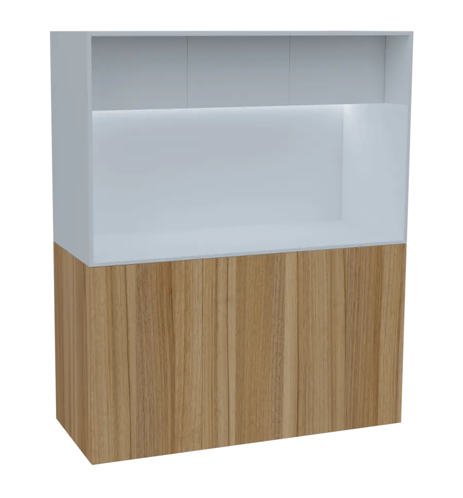 KUCH - CUBE 3 kuchyňka, bez vybavení, 1800x1480x600 mm, LED osvětlení, horní výklopné skříňky, ořech světlý/bílá