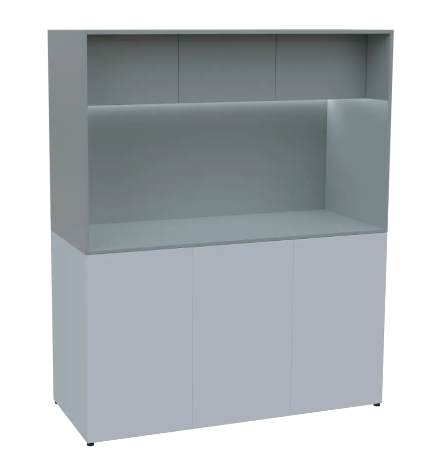 KUCH - CUBE 3 kuchyňka, bez vybavení, 1800x1480x600 mm, LED osvětlení, horní výklopné skříňky, bílá/šedá