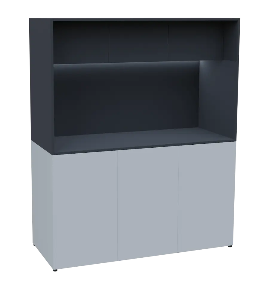 KUCH - CUBE 3 kuchyňka, bez vybavení, 1800x1480x600 mm, LED osvětlení, horní výklopné skříňky, bílá/antracit