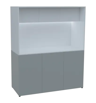 KUCH - CUBE 3 kuchyňka, bez vybavení, 1800x1480x600 mm, LED osvětlení, horní výklopné skříňky, šedá/bílá