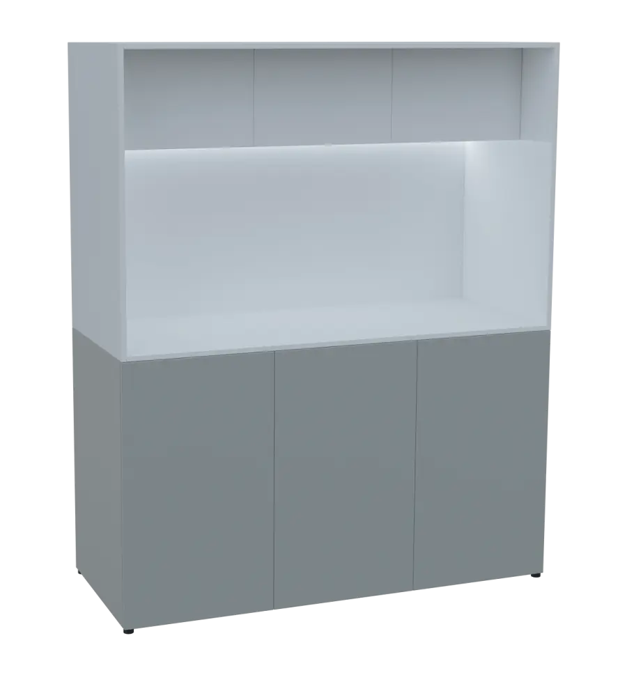 KUCH - CUBE 3 kuchyňka, bez vybavení, 1800x1480x600 mm, LED osvětlení, horní výklopné skříňky, šedá/bílá