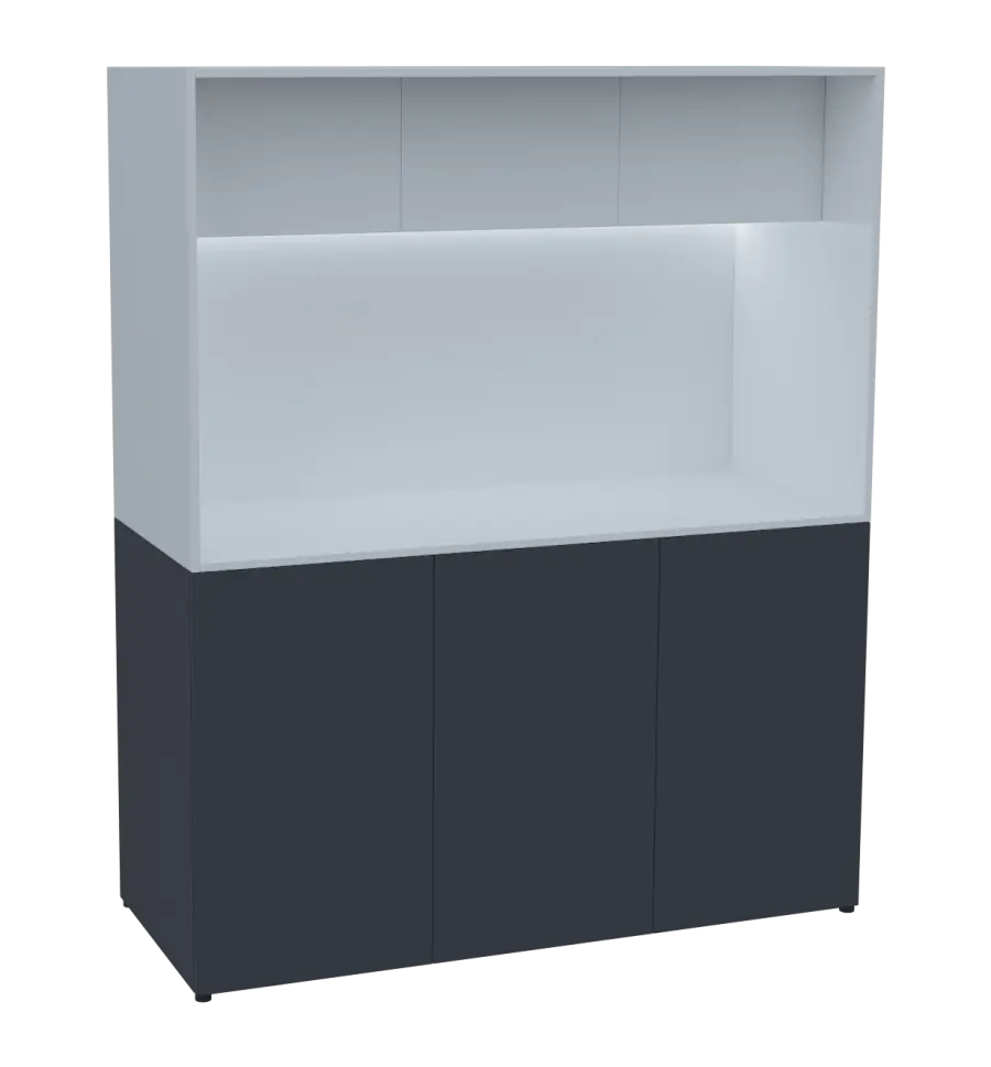 KUCH - CUBE 3 kuchyňka, bez vybavení, 1800x1480x600 mm, LED osvětlení, horní výklopné skříňky, antracit/bílá